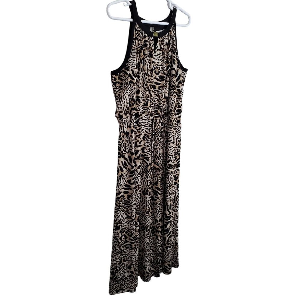 Calvin Klein Womens Size 1X Dress Animal Print Maxi Keyhole Flowing Drawstring